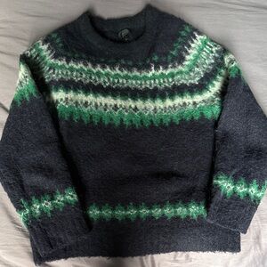 J. Crew alpaca Black and Green Crewneck Sweater
